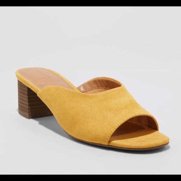 yellow block heel mules